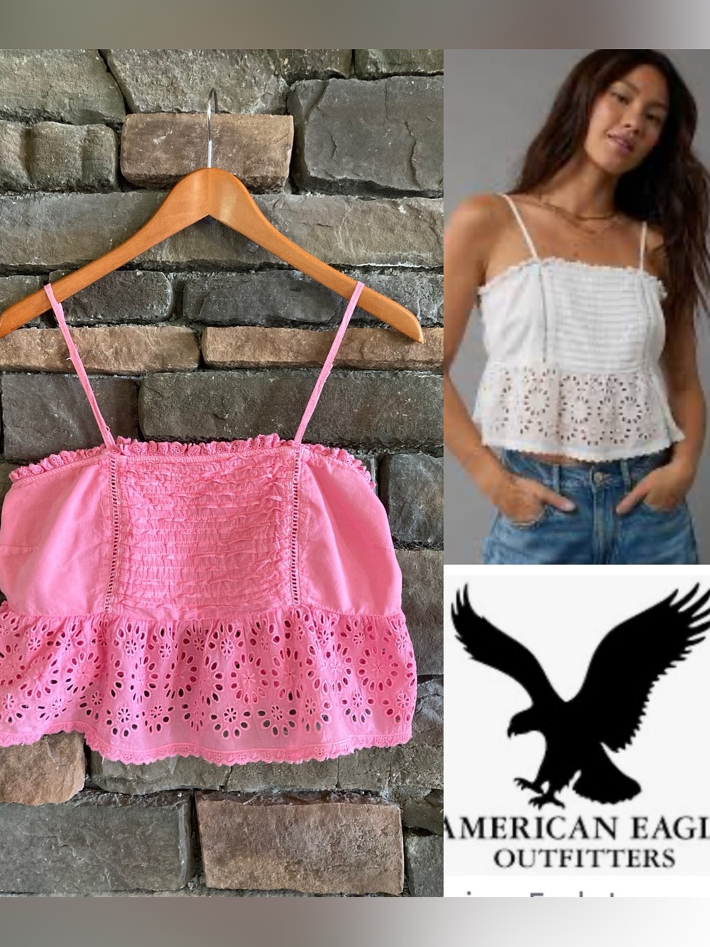 American Eagle Babydoll Pink Lace Coquette Cami Tank Size M